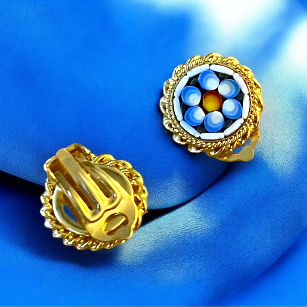 Vintage Mid-20th Century Italian Millefiori Mosaic Earrings